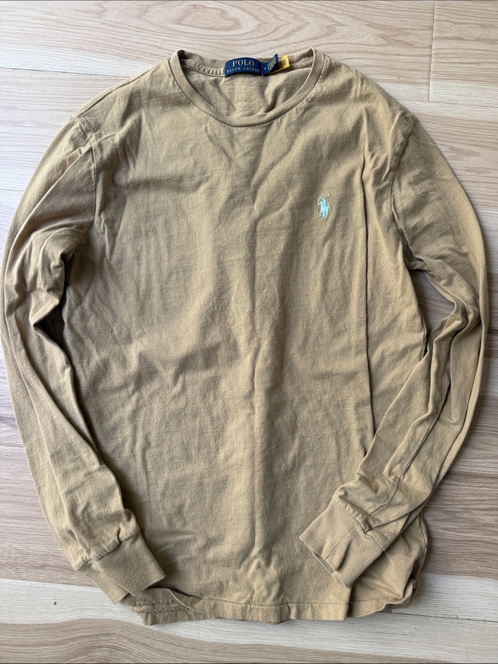 Polo by Ralph Lauren Long-Sleeve Crewneck Shirt - Tan with Light Blue Logo